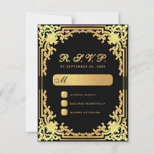  zwart faux gouden script elegante bruiloft RSVP kaartje