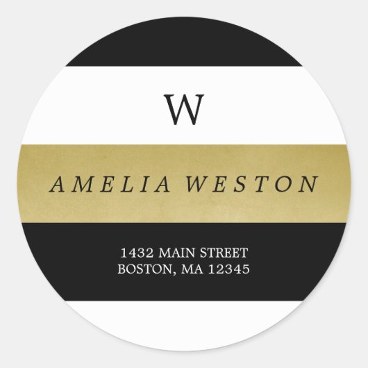 Zwart & Faux gouden strepen | Label retouradres (Voorkant)