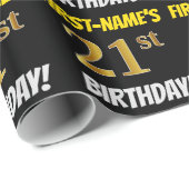 Zwart, Faux/Imitatie Goud, "21e VERJAARDAG" Cadeaupapier (Rol Hoek)