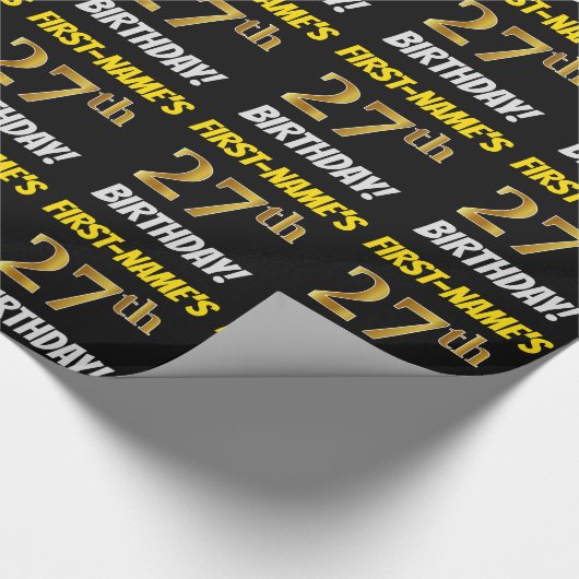 Zwart, Faux/Imitatie Goud, "27e VERJAARDAG" Cadeaupapier (Hoek)