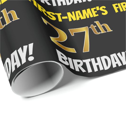 Zwart, Faux/Imitatie Goud, "27e VERJAARDAG" Cadeaupapier (Rol Hoek)