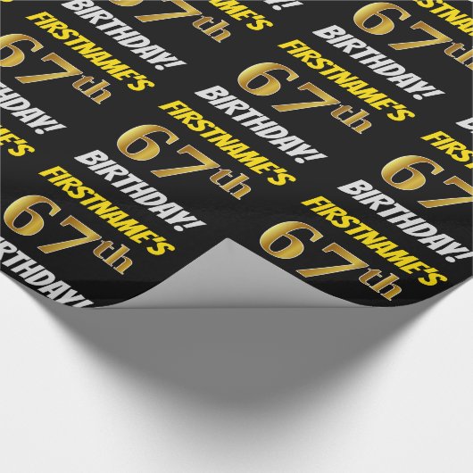 Zwart, Faux/Imitatie Goud, "67e VERJAARDAG" Cadeaupapier (Hoek)