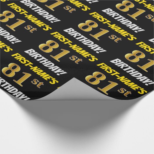 Zwart, Faux/Imitatie Goud, "81ste VERJAARDAG" Cadeaupapier (Hoek)