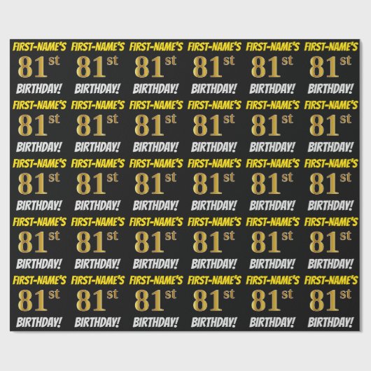 Zwart, Faux/Imitatie Goud, "81ste VERJAARDAG" Cadeaupapier (Vlak)