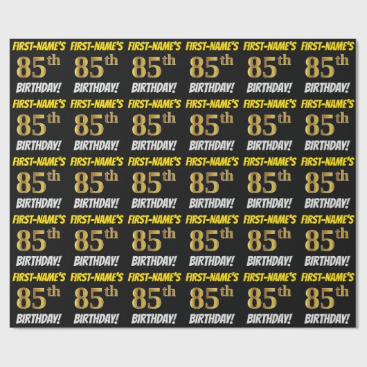 Zwart, Faux/Imitatie Goud, "85e VERJAARDAG" Cadeaupapier (Vlak)