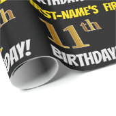 Zwart, Faux/Imitation Gold, "11th BIRTHDAY" Cadeaupapier (Rol Hoek)
