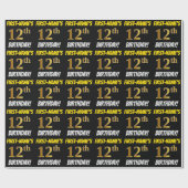 Zwart, Faux/Imitation Gold, "12th BIRTHDAY" Cadeaupapier (Vlak)