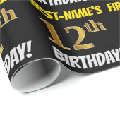 Zwart, Faux/Imitation Gold, "12th BIRTHDAY" Cadeaupapier (Rol Hoek)