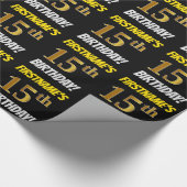 Zwart, Faux/Imitation Gold, "15th BIRTHDAY" Cadeaupapier (Hoek)