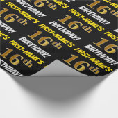 Zwart, Faux/Imitation Gold, "16th BIRTHDAY" Cadeaupapier (Hoek)
