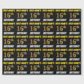 Zwart, Faux/Imitation Gold, "16th BIRTHDAY" Cadeaupapier (Vlak)