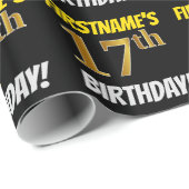 Zwart, Faux/Imitation Gold, "17th BIRTHDAY" Cadeaupapier (Rol Hoek)