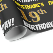 Zwart, Faux/Imitation Gold, "19th BIRTHDAY" Cadeaupapier (Rol Hoek)