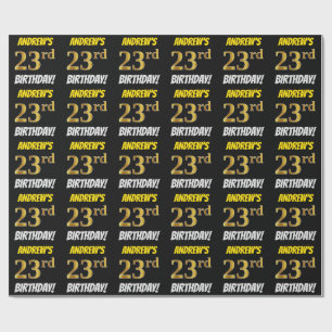 Zwart, Faux/Imitation Gold, "23rd BIRTHDAY" Cadeaupapier