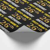 Zwart, Faux/Imitation Gold, "26th BIRTHDAY" Cadeaupapier (Hoek)