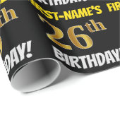 Zwart, Faux/Imitation Gold, "26th BIRTHDAY" Cadeaupapier (Rol Hoek)