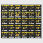 Zwart, Faux/Imitation Gold, "30th BIRTHDAY" Cadeaupapier (Vlak)