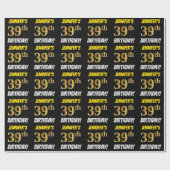 Zwart, Faux/Imitation Gold, "39th BIRTHDAY" Cadeaupapier (Vlak)