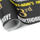 Zwart, Faux/Imitation Gold, "3e BIRTHDAY" Cadeaupapier (Rol Hoek)
