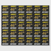 Zwart, Faux/Imitation Gold, "46th BIRTHDAY" Cadeaupapier (Vlak)