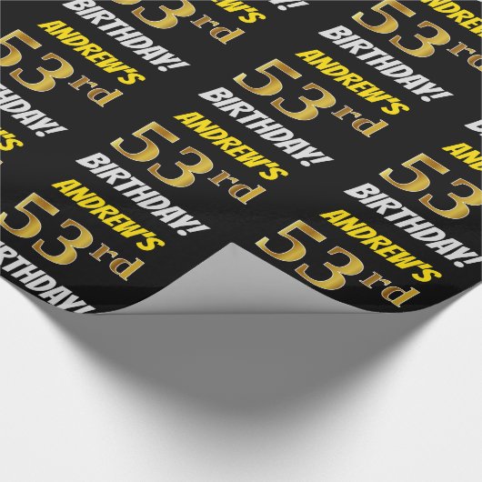 Zwart, Faux/Imitation Gold, "53rd BIRTHDAY" Cadeaupapier (Hoek)