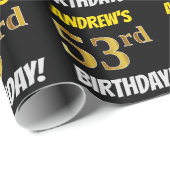 Zwart, Faux/Imitation Gold, "53rd BIRTHDAY" Cadeaupapier (Rol Hoek)