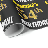 Zwart, Faux/Imitation Gold, "54th BIRTHDAY" Cadeaupapier (Rol Hoek)