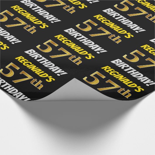 Zwart, Faux/Imitation Gold, "57th BIRTHDAY" Cadeaupapier (Hoek)