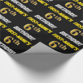 Zwart, Faux/Imitation Gold, "6th BIRTHDAY" Cadeaupapier (Hoek)