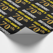 Zwart, Faux/Imitation Gold, "70th BIRTHDAY" Cadeaupapier (Hoek)