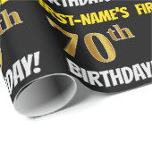 Zwart, Faux/Imitation Gold, "70th BIRTHDAY" Cadeaupapier (Rol Hoek)