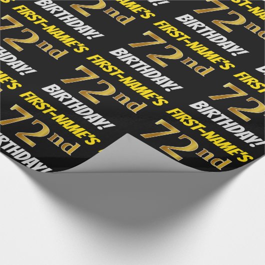 Zwart, Faux/Imitation Gold, "72nd BIRTHDAY" Cadeaupapier (Hoek)