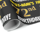 Zwart, Faux/Imitation Gold, "72nd BIRTHDAY" Cadeaupapier (Rol Hoek)