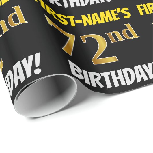 Zwart, Faux/Imitation Gold, "72nd BIRTHDAY" Cadeaupapier (Rol Hoek)
