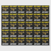 Zwart, Faux/Imitation Gold, "76th BIRTHDAY" Cadeaupapier (Vlak)