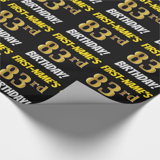 Zwart, Faux/Imitation Gold, "83rd BIRTHDAY" Cadeaupapier (Hoek)
