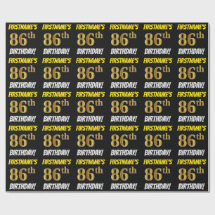 Zwart, Faux/Imitation Gold, "86th BIRTHDAY" Cadeaupapier