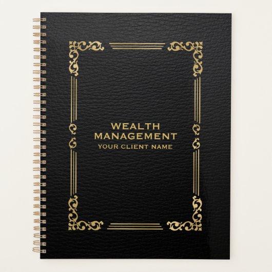 Zwart Faux Leather Elegant  Goud Lijst Planner (Voorkant)