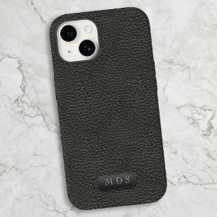 Zwart Faux Leather Look Klassiek monogram iPhone 15 Case
