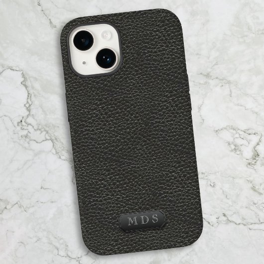 Zwart Faux Leather Look Klassiek monogram Case-Mate iPhone Case