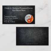 Zwart Faux Leather Yin-Yang Health Visitekaartjes (Voorkant / Achterkant)