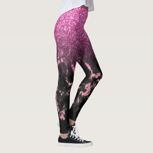 Zwart faux marmer en roze glitter ombre leggings (Rechts)