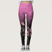 Zwart faux marmer en roze glitter ombre leggings (Voorkant)