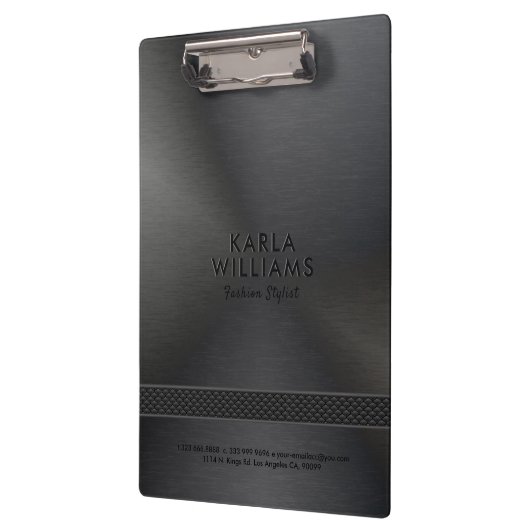 Zwart faux metallic geborsteld staal look klembord (Links)