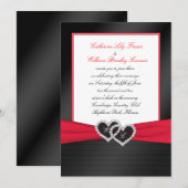 Zwart FAUX Satijnen plooien, harten Monogram uitno Kaart (Voorkant / Achterkant)
