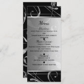 Zwart & Faux Zilver Bloemen Swirl Elegant Menu (Voorkant / Achterkant)