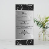 Zwart & Faux Zilver Bloemen Swirl Elegant Menu (Staand voorkant)