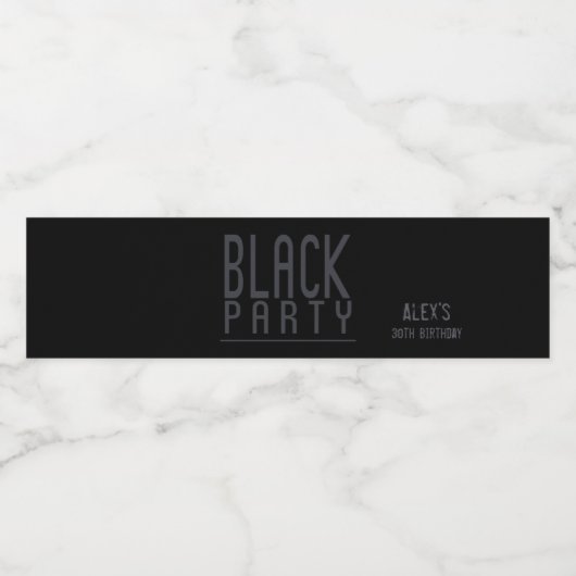 Zwart feest, verfijnd waterfles etiket (Enkel label)