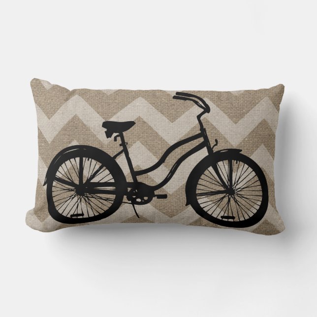 Zwart  Fietsburlap Witte Chevrons Kussen (Voorkant)