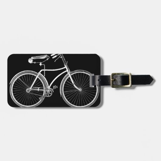 Zwart  fietsenwiel Antiek/Retrofiets Bagagelabel (Voorkant horizontaal)